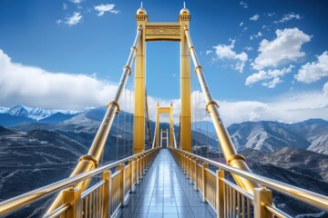 Golden bridge connecting two separate land masses, symbolizing the connection and interdependence of different economies around the world - obrazy, fototapety, plakaty