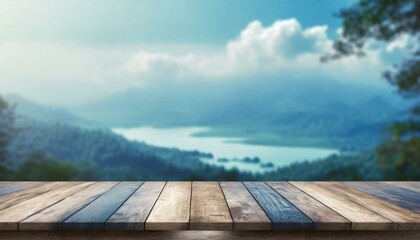 Wooden Serenity: Empty Table with Nature Blurred in the Background