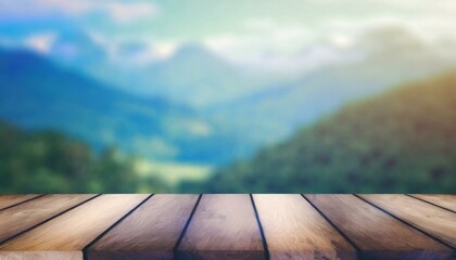 Tranquil Setting: Empty Wood Table with Nature Blur Background