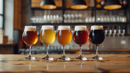 A flight of five different beers.
