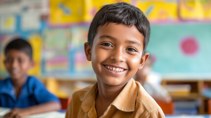 A young boy is smiling at the camera.

