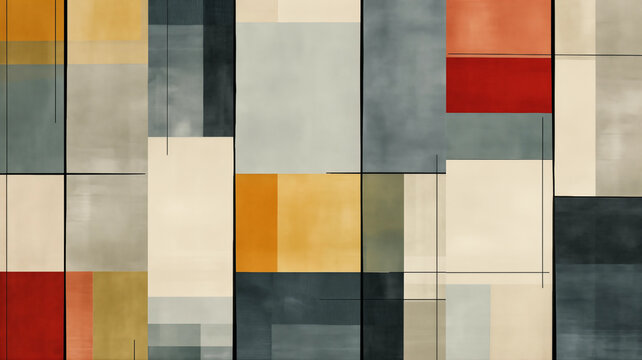 Contemporary art with geometric sections and complimentary colors; rug design background image