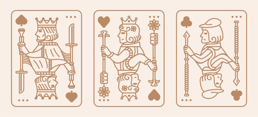 King and queen playing card vector illustration set of hearts, Spade, Diamond and Club, design collection