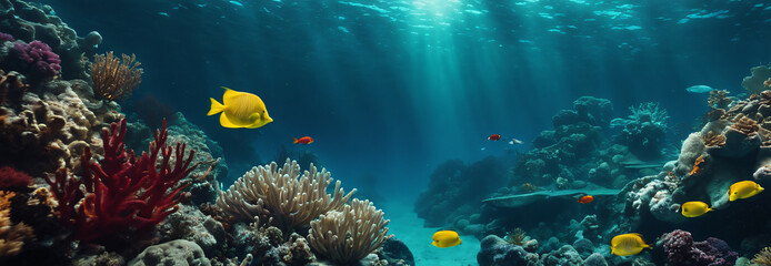 Ocean underwater scene of picturesque coral reef. - obrazy, fototapety, plakaty