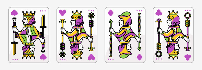 King and queen playing card vector illustration set of hearts, Spade, Diamond and Club, design collection
