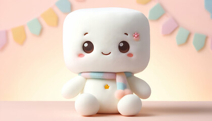 Cute Marshmallow Character with Big Eyes and Sweet Smile - Perfect for Nursery Room Decor and Children’s Books - Digital Art