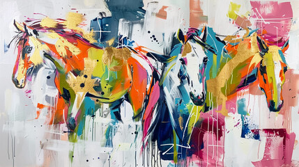 Horses abstract colourful background with splashes