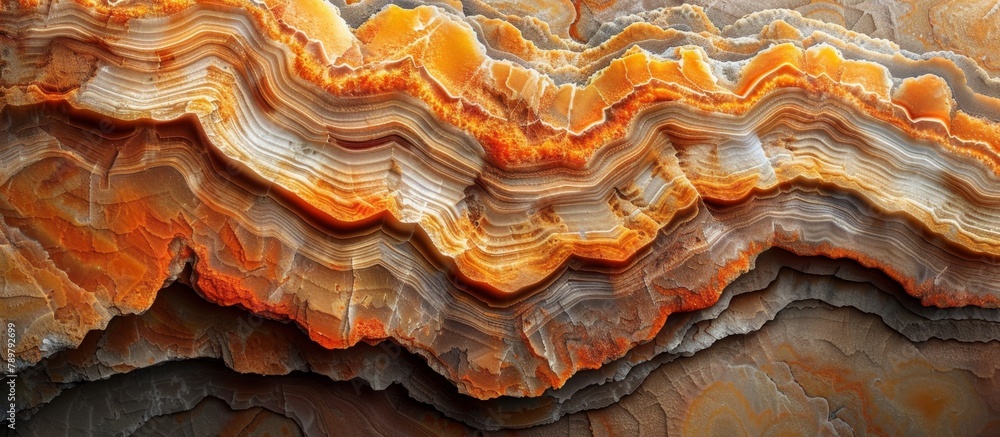 Poster detailed view of a substantial rock showcasing a prominent wavy pattern on its surface, creating an 