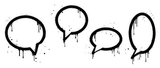 Set of Spray painted graffiti Speech bubble in black over white. bubble drip symbol.  isolated on white background. vector illustration