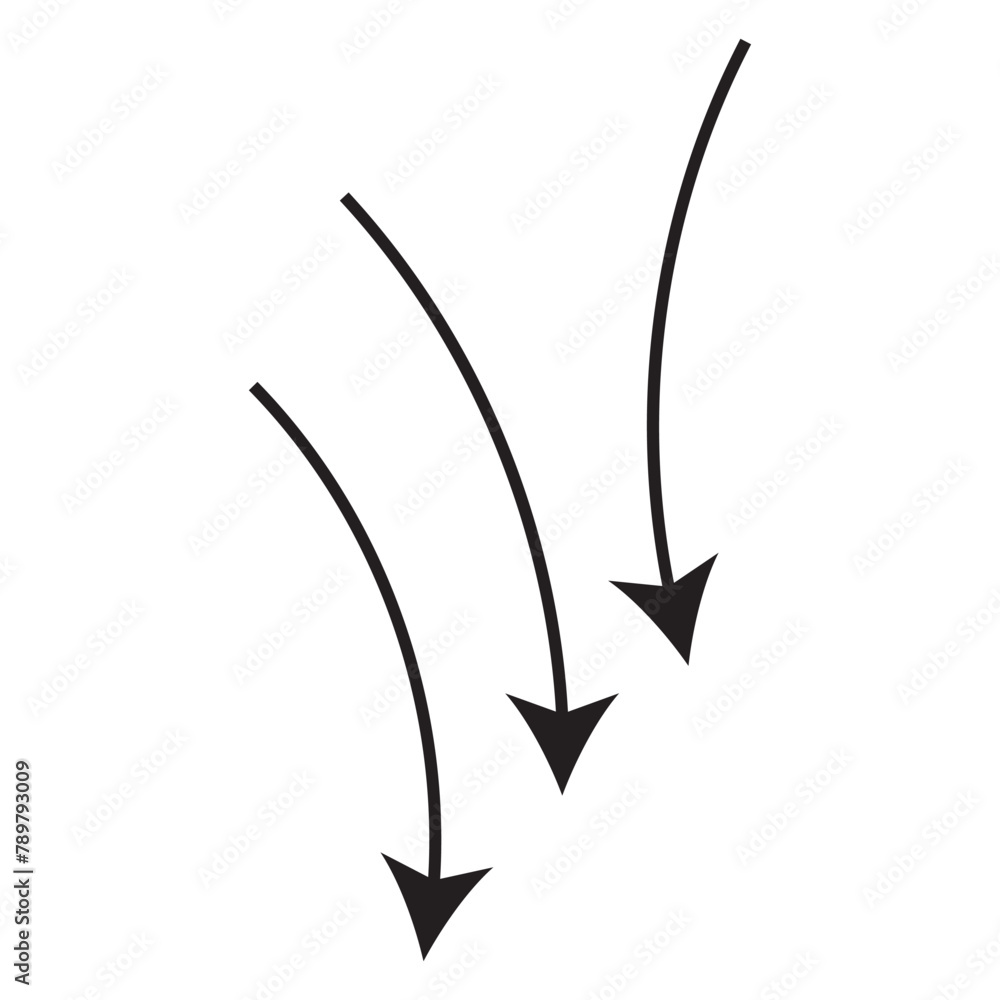 Poster different 3 black arrows icons, vector set. abstract elements for business infographic. down trend. 
