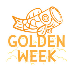 Golden week Japan Banner illustration. Koinobori (Carp streamers) on yellow rhombic pattern. In Japanese it is written Golden week holiday