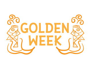 Golden week Japan Banner illustration. Koinobori (Carp streamers) on yellow rhombic pattern. In Japanese it is written Golden week holiday