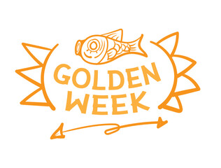 Golden week Japan Banner illustration. Koinobori (Carp streamers) on yellow rhombic pattern. In Japanese it is written Golden week holiday