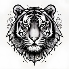 tiger head illustration, tiger head vector, tiger head icon, circle logo or icon tiger, tiger tatto, tatto