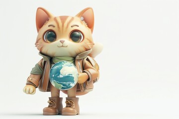 A Felidae toy cat with whiskers holds a globe in its backpack