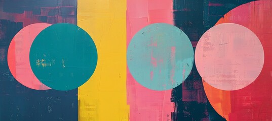 Vibrant circles in azure, magenta, and electric blue on a wall