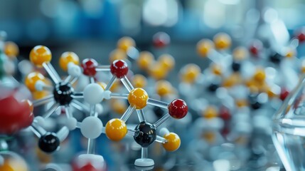 Medicinal chemistry and its impact on health, closeup on compound synthesis in lab, molecule models