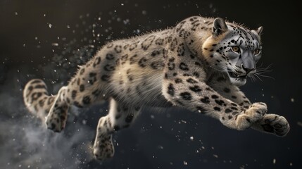 Snow leopard jumping