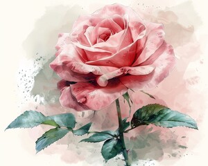 Fashion illustration of a millennial pink rose, chic and stylized with elegant brush strokes