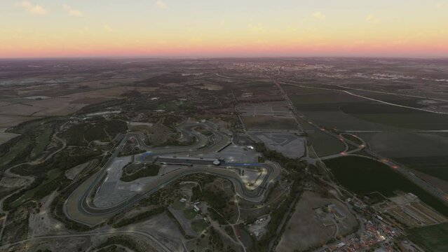 Top night aerial view of the Jerez Circuit - &Aacute;ngel Nieto in Andalucia. Spain