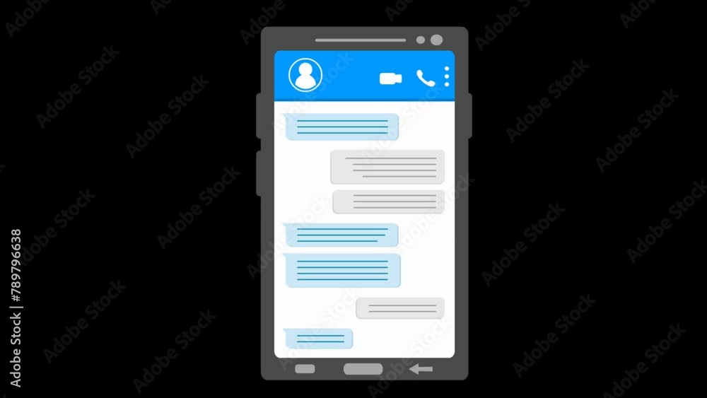 Poster video animation mobile phone chat text messages social media network, on a transparent background wi