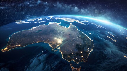 A photo of Australia from space at night.