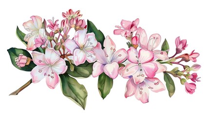 Watercolor bouvardia clipart with clusters of small pink and white flowers