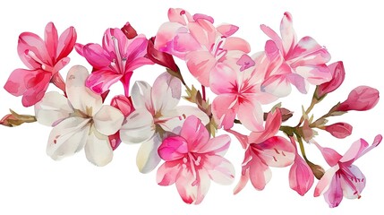 Watercolor bouvardia clipart with clusters of small pink and white flowers - obrazy, fototapety, plakaty