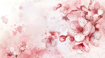 Watercolor cherry blossom clipart in soft pink and white tones