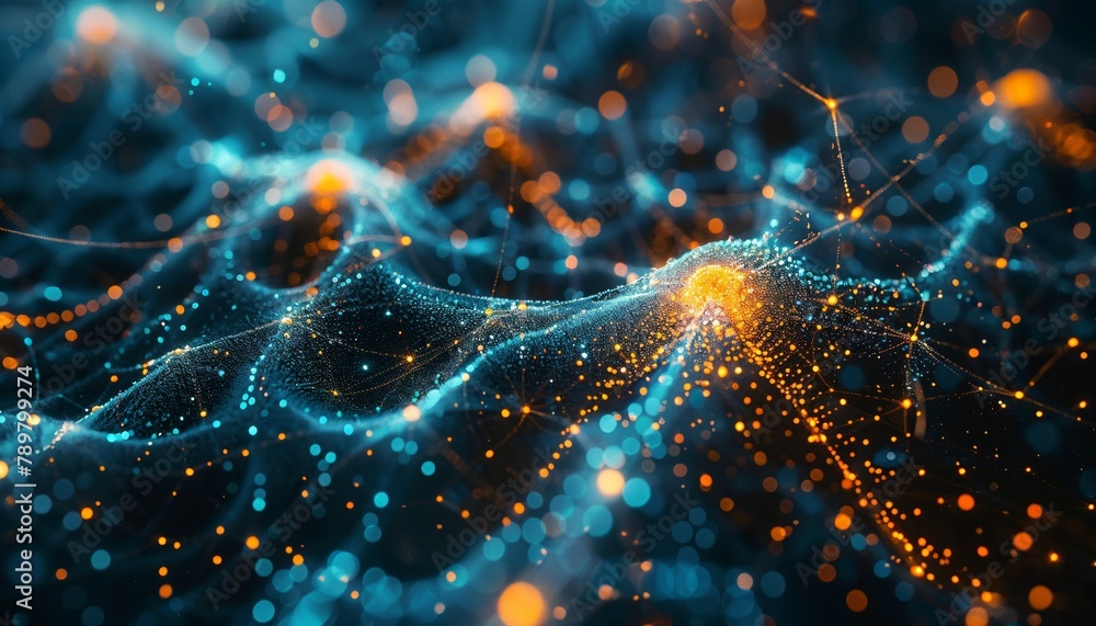 Poster zoomed-in view of a neural network forming memories, conceptual visualization