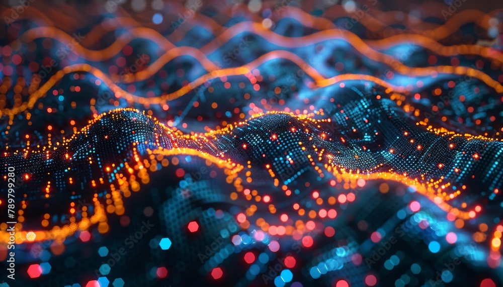 Poster zoomed-in view of a neural network forming memories, conceptual visualization