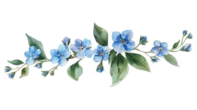 Watercolor forgetmenot clipart with small blue flowers and green leaves