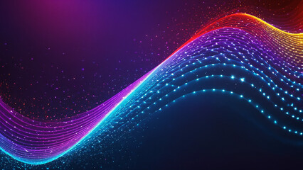 Dark abstract background with glowing wave. Shiny moving lines design element. Modern purple blue gradient flowing wave lines. Futuristic technology concept. Vector illustration