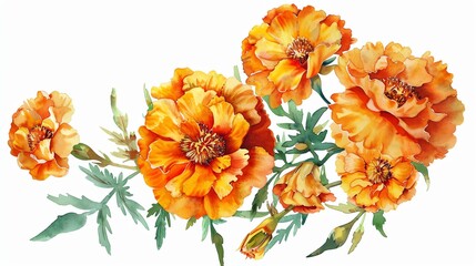 Watercolor marigold clipart with orange and yellow blooms