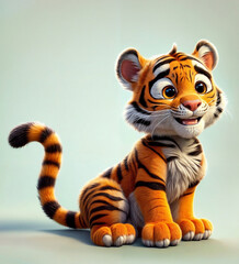 3d illustration render of a baby tiger cub sitting on the ground on white background