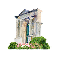 Fototapeta premium Building entrance png watercolor collage element, transparent background