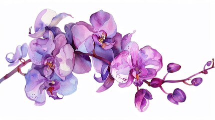 Watercolor orchid clipart featuring exotic blooms in purple and pink hues