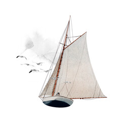 Sailboat png watercolor collage element, transparent background