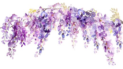 Watercolor wisteria clipart with cascading purple blooms