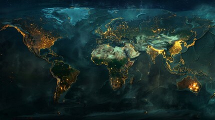 Artistic rendering of the Earth at night, as seen from space.