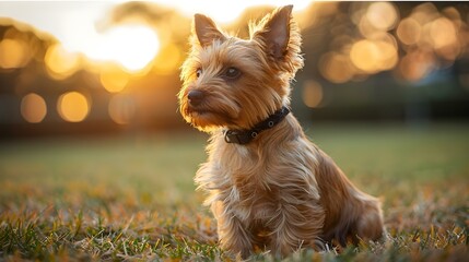 Loyal Norfolk Terrier at Sunset: Minimal Beauty & Friendship. Concept Norfolk Terrier, Sunset Photoshoot, Minimalistic Style, Friendship, Loyalty
