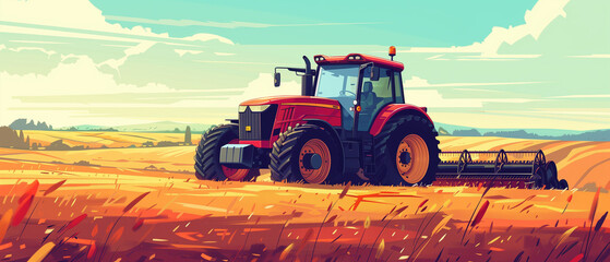 a tractor in the land, agricultural concept 