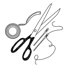 Dressmaking tools and equipments png doodle element, transparent background