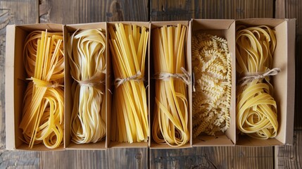 A set of pasta in a box.