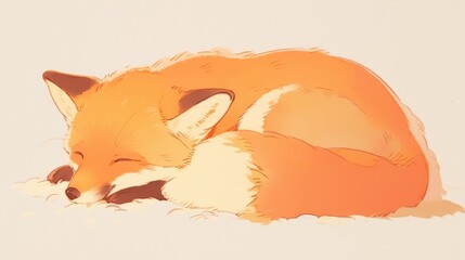 Naklejka premium A content fox peacefully slumbers against a serene white backdrop