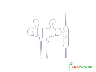 Portable earphones. Isolated vector icon. Headphone continuous single-line outline vector art drawing and simple one-line minimalist design. Air pods icon. Wireless symbol modern simple vector icon. 