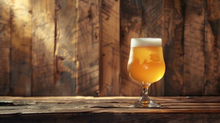 glass of beer on a wooden table - obrazy, fototapety, plakaty