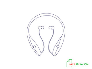 Portable earphones. Isolated vector icon. Headphone continuous single-line outline vector art drawing and simple one-line minimalist design. Air pods icon. Wireless symbol modern simple vector icon. 
