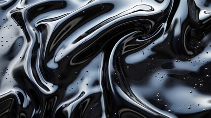 Black and white liquid close-up, petroleum or oil