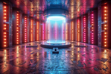 Neon-Infused Sci-Fi Teleportation Chamber